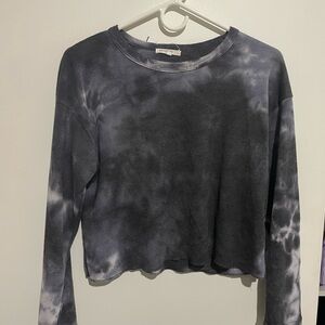 Tie-Dye Ribbed Long Sleeve Top - Blue-gray/White